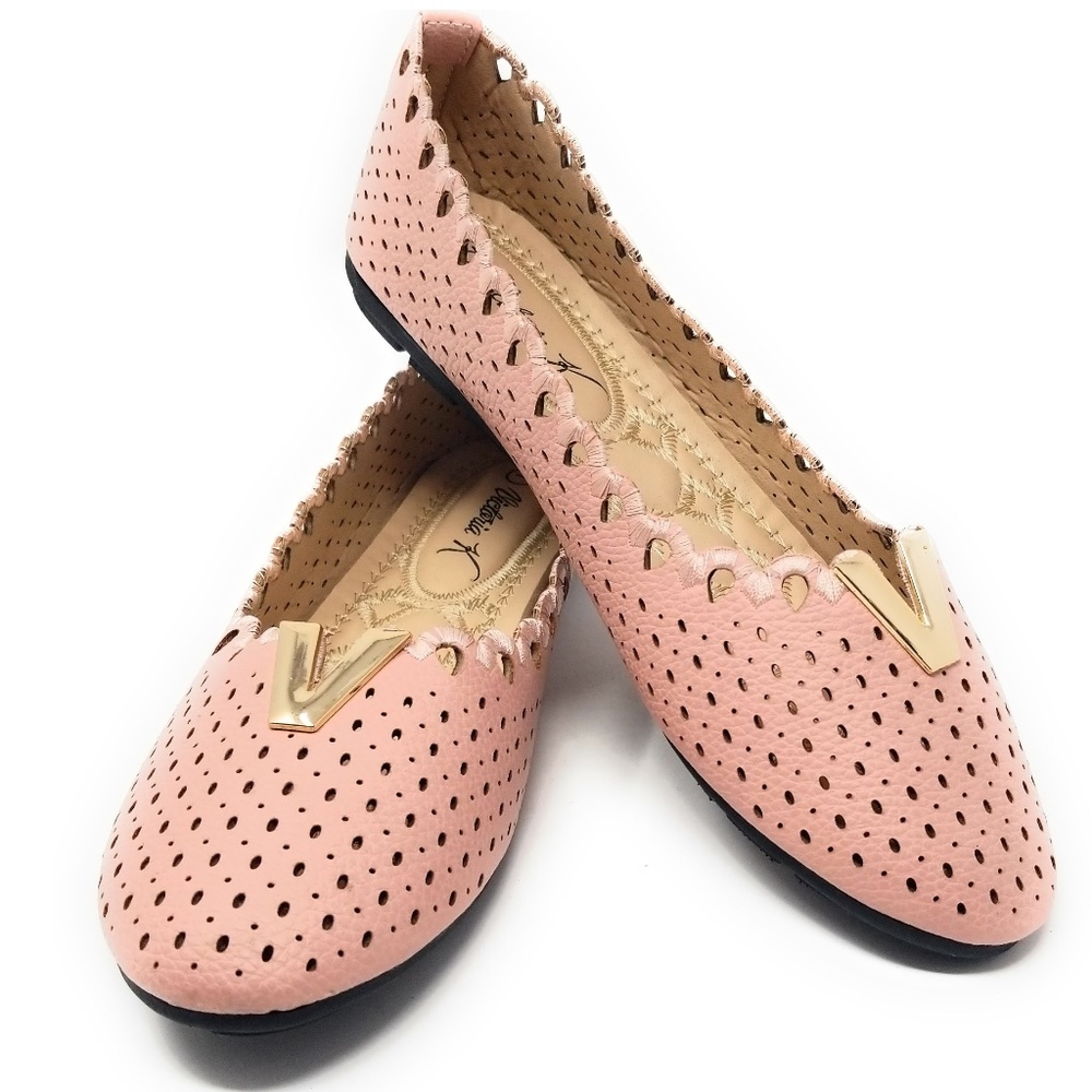 Women Laser Cut Ballet Flats, B-2855, Pink